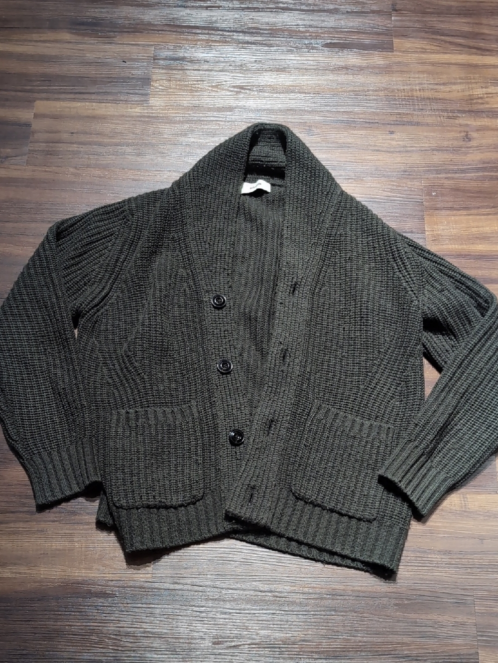 Buck Mason Herdsman Olive Ribbed Knit Cardigan Large